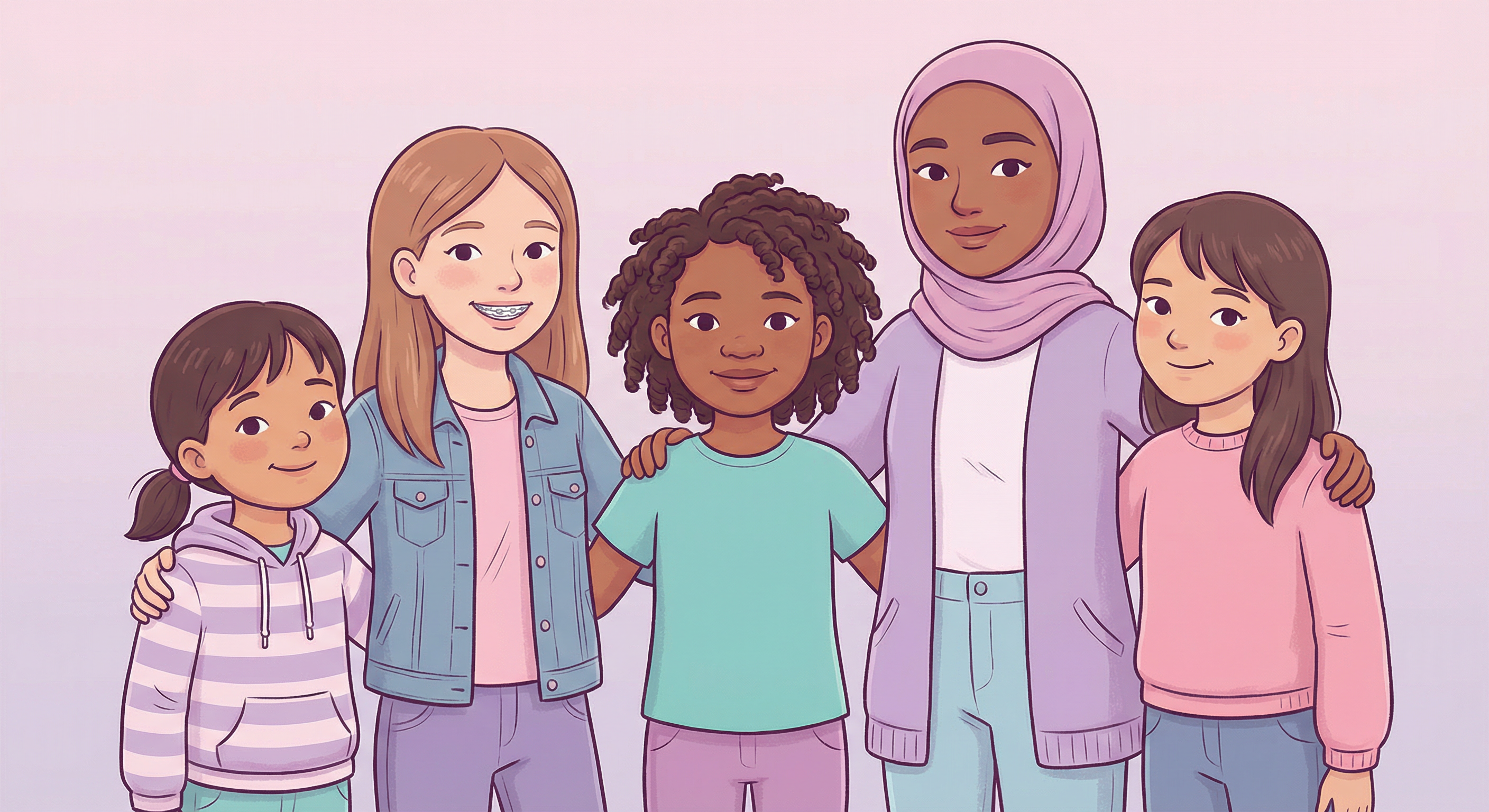 Diverse group of young girls at different stages of growing up